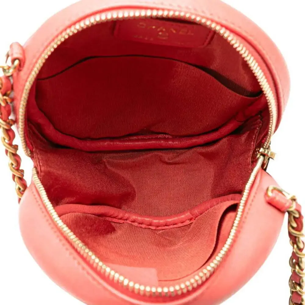 CHANEL Red Lambskin Leather Logo Shoulder Bag